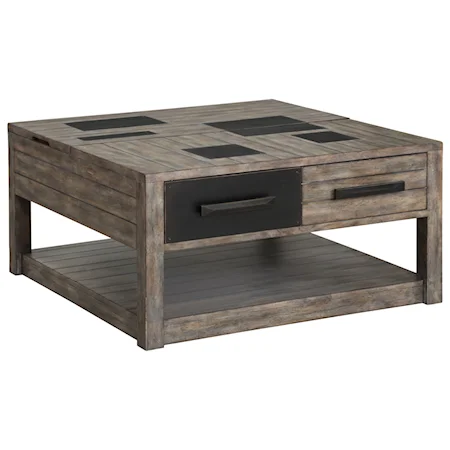 Industrial 2-Drawer Cocktail Table with Lift Top